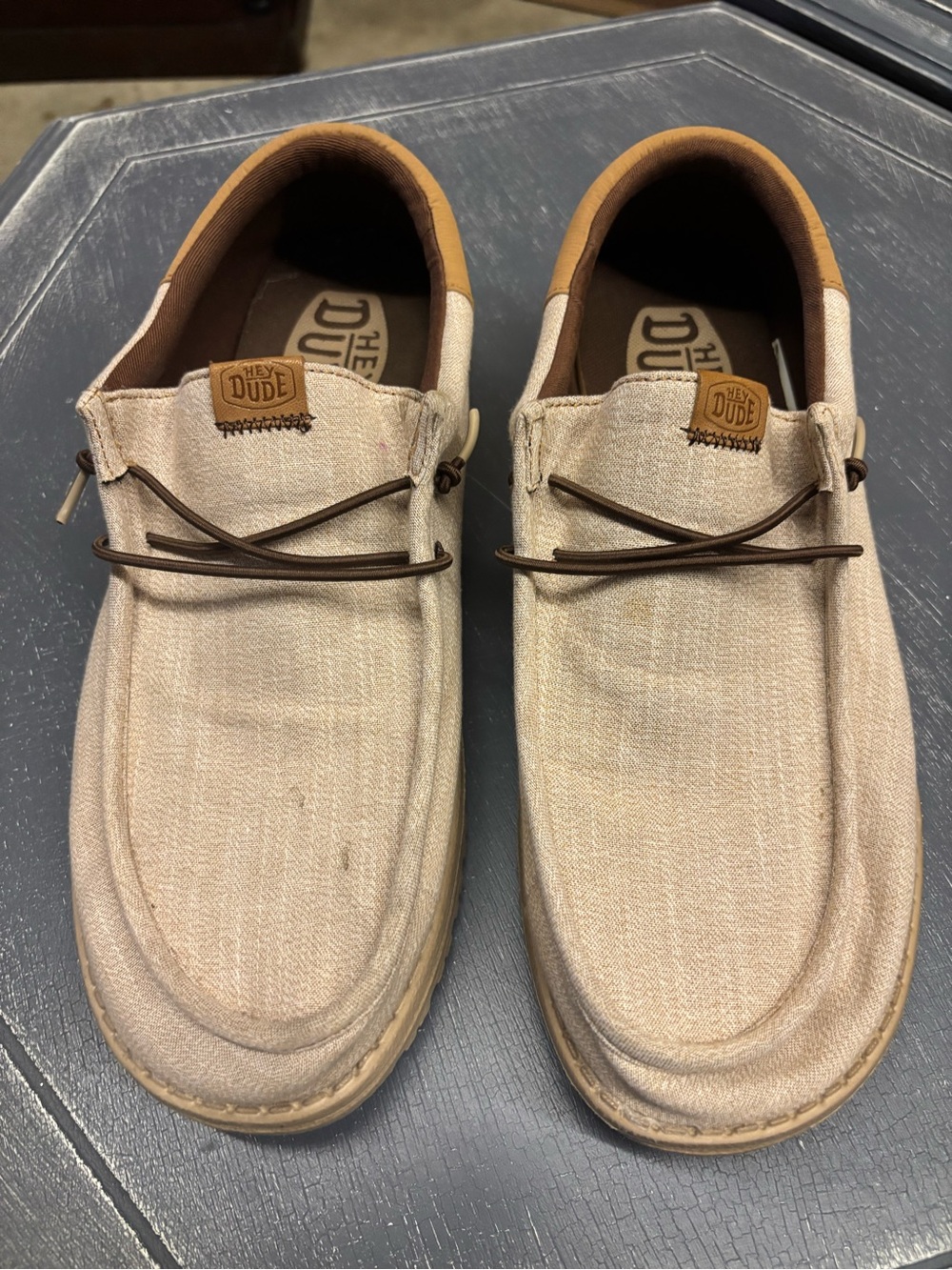 Hey Dude Men’s Tan Canvas Slip-On with Brown Accents
